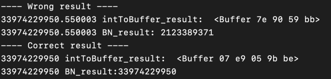 Node.js execution result