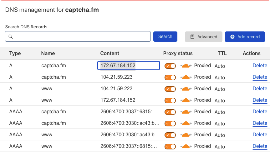 captcha.fm domain and IP resolution