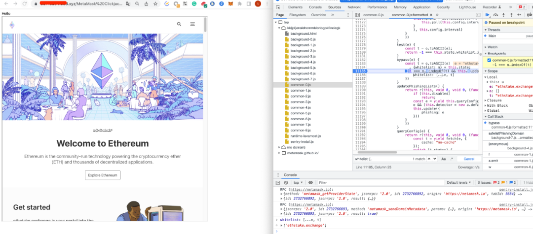 Using Clickjacking to add a phishing site to the whitelist