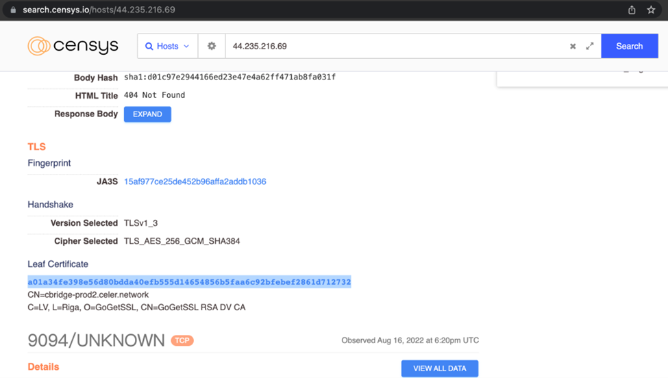 Certificate 1 bound IP
