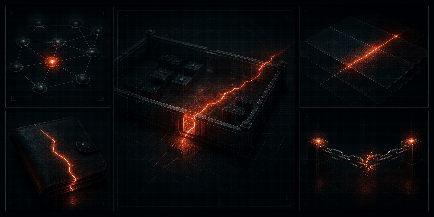 Over a near-black teal-blue background, a BGP path lights up copper-orange as it is hijacked within a global routing map, a forged SSL certificate overlays the original, and Internet traffic is redirected to a malicious server — symbolizing the Celer Network cBridge BGP hijacking attack