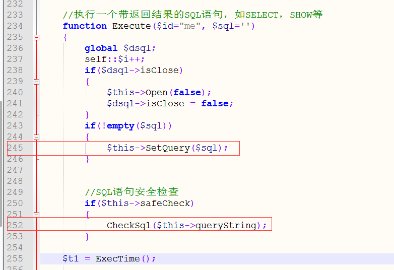 Execute 函数：SetQuery 后调用 CheckSql