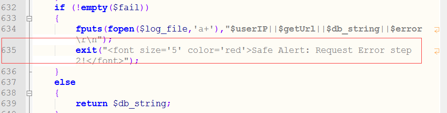 CheckSql 第 635 行 exit(“Safe Alert: Request Error step 2!”)